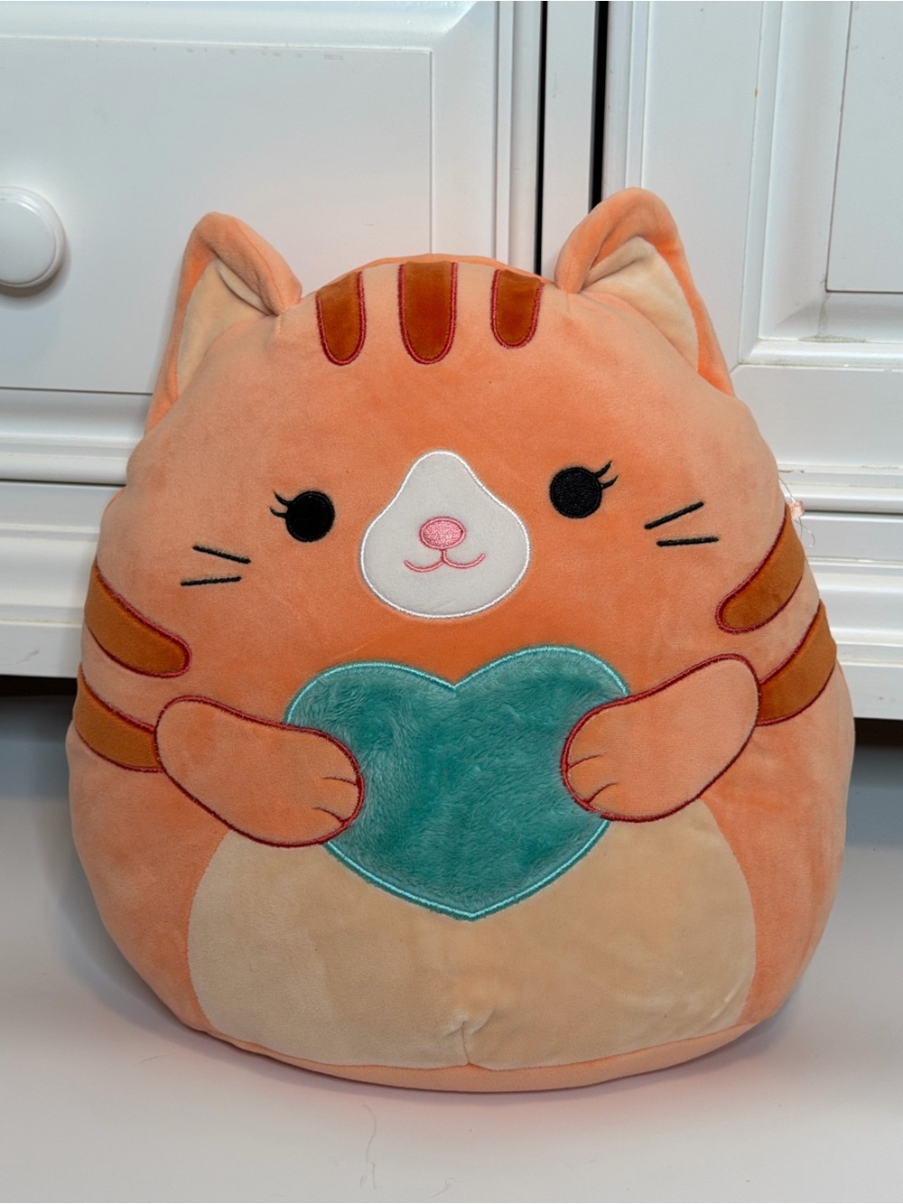 Squishmallows Gigi Orange Tabby Cat with Fuzzy Teal Heart